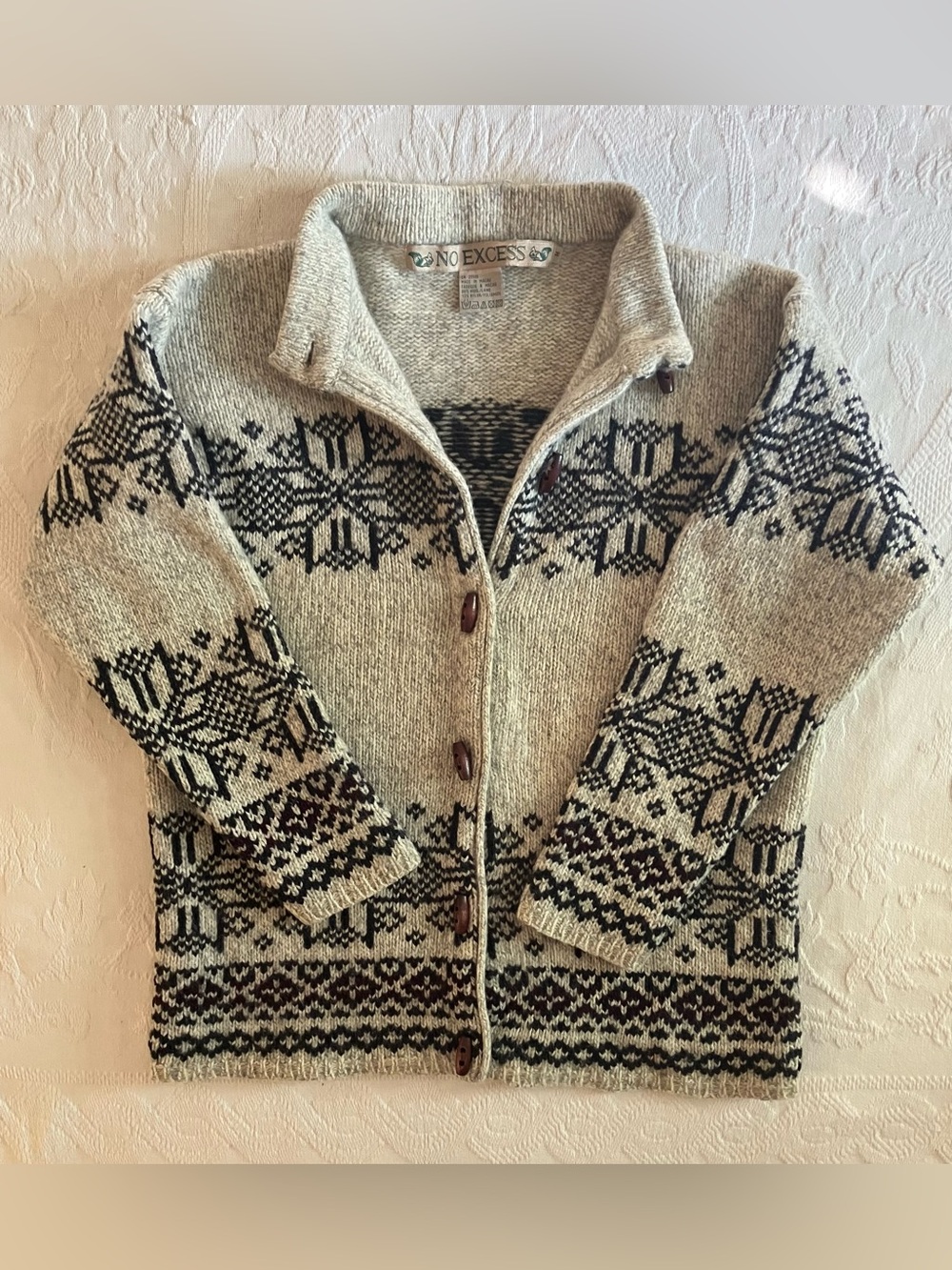 Vintage | No Excess | Men’s Wool Cardigan | Fair Isle Nordic Knit | Size M